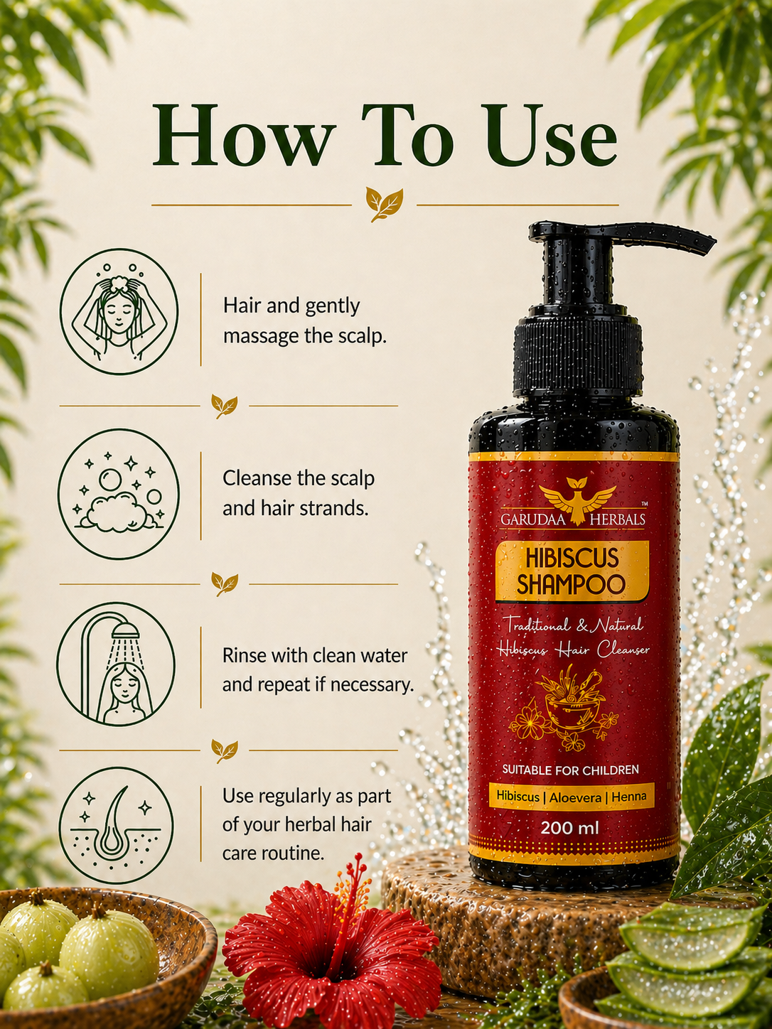 Hibiscus Herbal Shampoo – Strength, Shine & Scalp Care Support